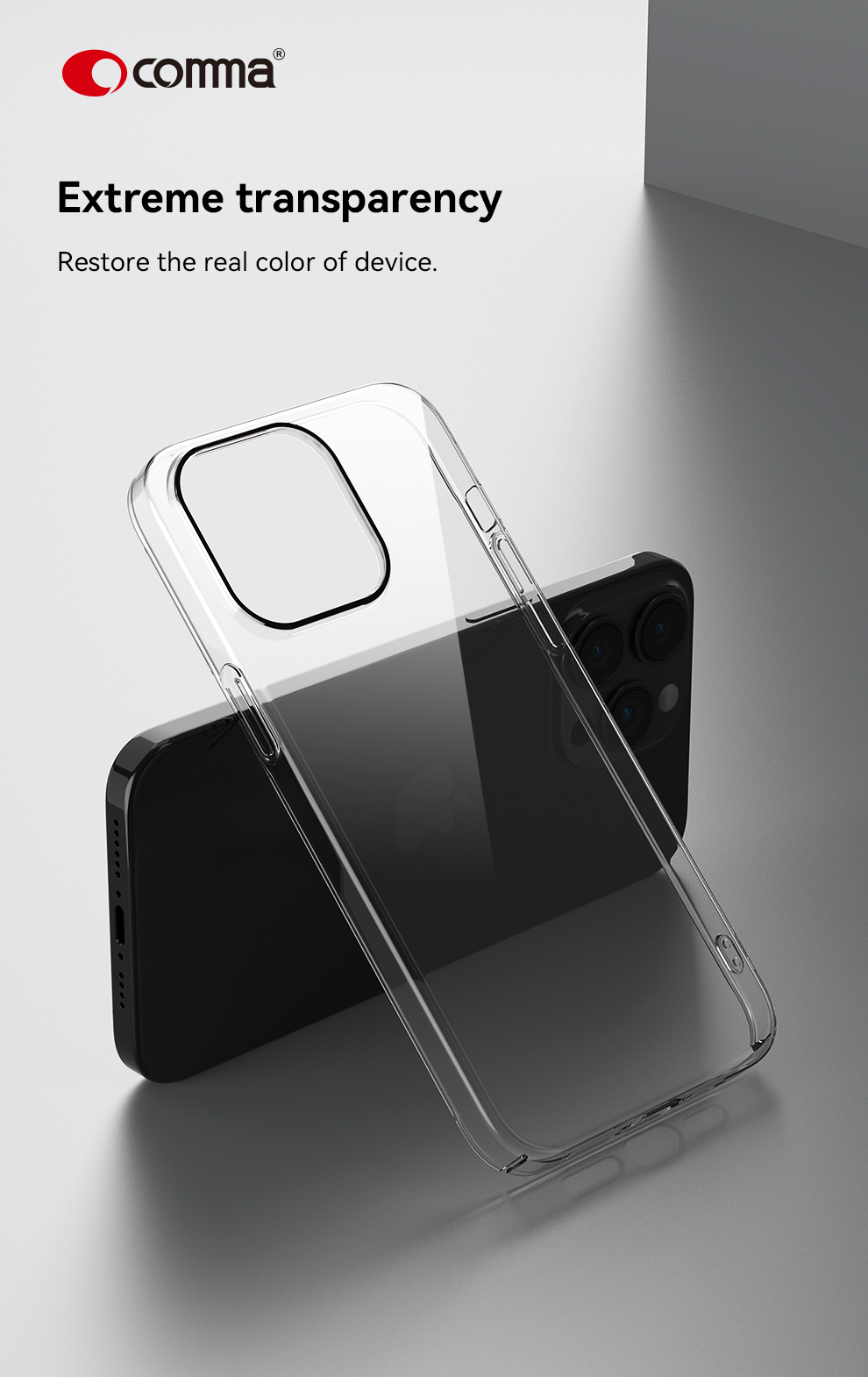 Husa Comma Hard Jacket Iphone 15 Pro - Transparenta Antibacteriana - 1 | YEO